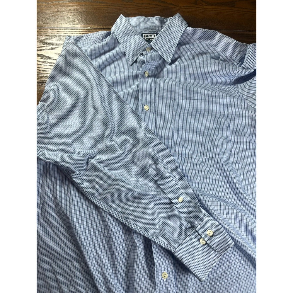 Polo Ralph Lauren Dress Shirt Mens 16.5 32/33 Blue Plaid Andrew Long Sleeve